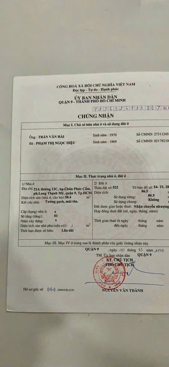 BÁN NHÀ CẤP 4 TẠI QUẬN 9, SỔ HỒNG RIÊNG, 86,5M2, CHỈ 5TY499. LH:0986922112 - Ảnh chính