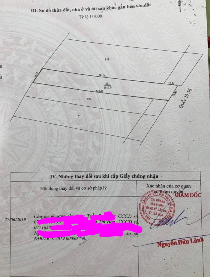 BÁN 1815M ĐẤT MẶT TIỀN ĐƯỜNG QL56 XÃ HÒA LONG BÀ RỊA VŨNG TÀU. LH:0707607272. - Ảnh 2