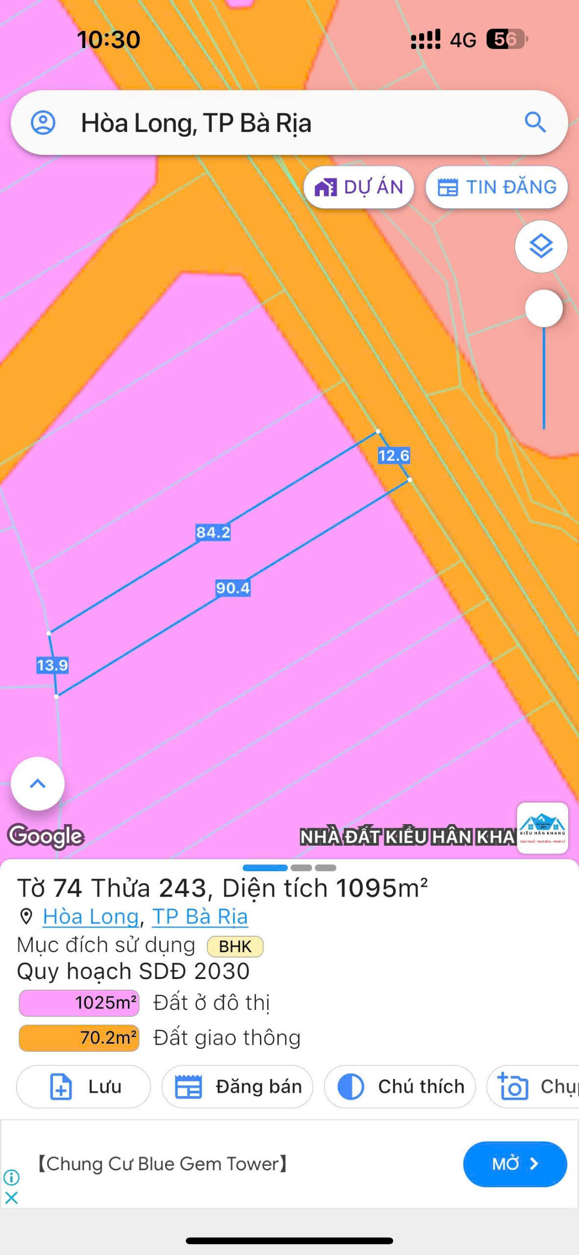 BÁN 1095M ĐẤT MẶT TIỀN ĐƯỜNG SỐ 55 XÃ HÒA LONG BÀ RỊA VŨNG TÀU. LH:0707607272. - Ảnh chính