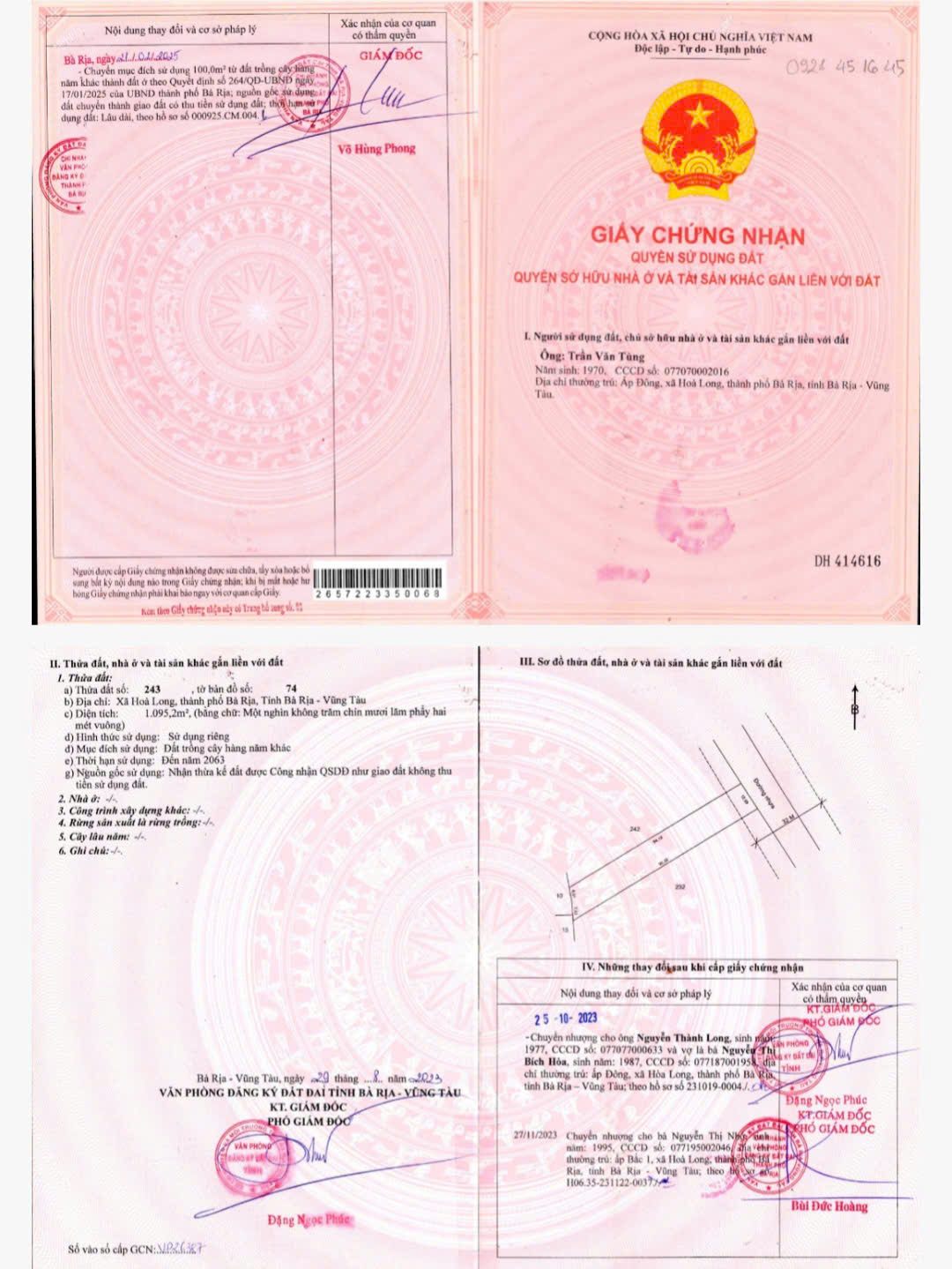 BÁN 1095M ĐẤT MẶT TIỀN ĐƯỜNG SỐ 55 XÃ HÒA LONG BÀ RỊA VŨNG TÀU. LH:0707607272. - Ảnh 2