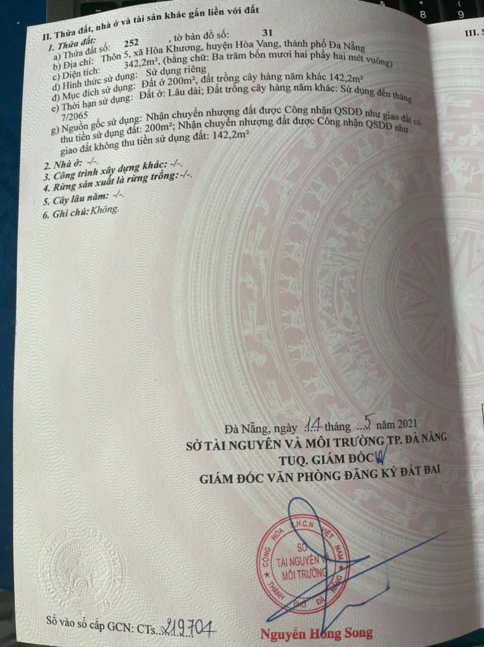 CHÍNH CHỦ CẦN BÁN LÔ ĐẤT TẠI HUYỆN HOÀ VANG ĐÀ NẴNG - Ảnh chính