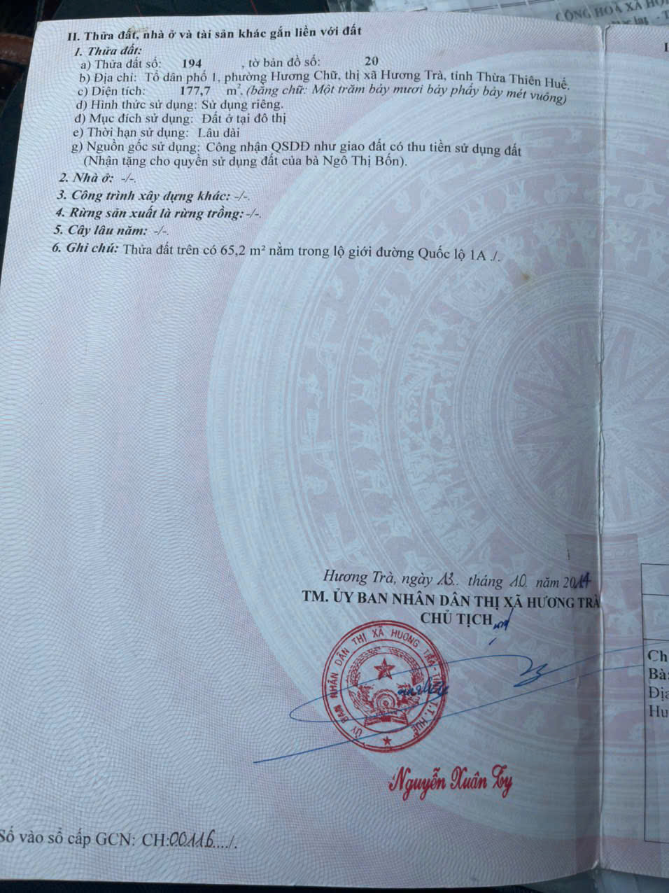 NHÀ ĐẸP - GIÁ TỐT -CẦN BÁN CĂN NHÀ TẠI 116 Lý Nhân Tông, Hương Chữ, Hương Trà, TP. Huế, THỪA THIÊN - Ảnh 2