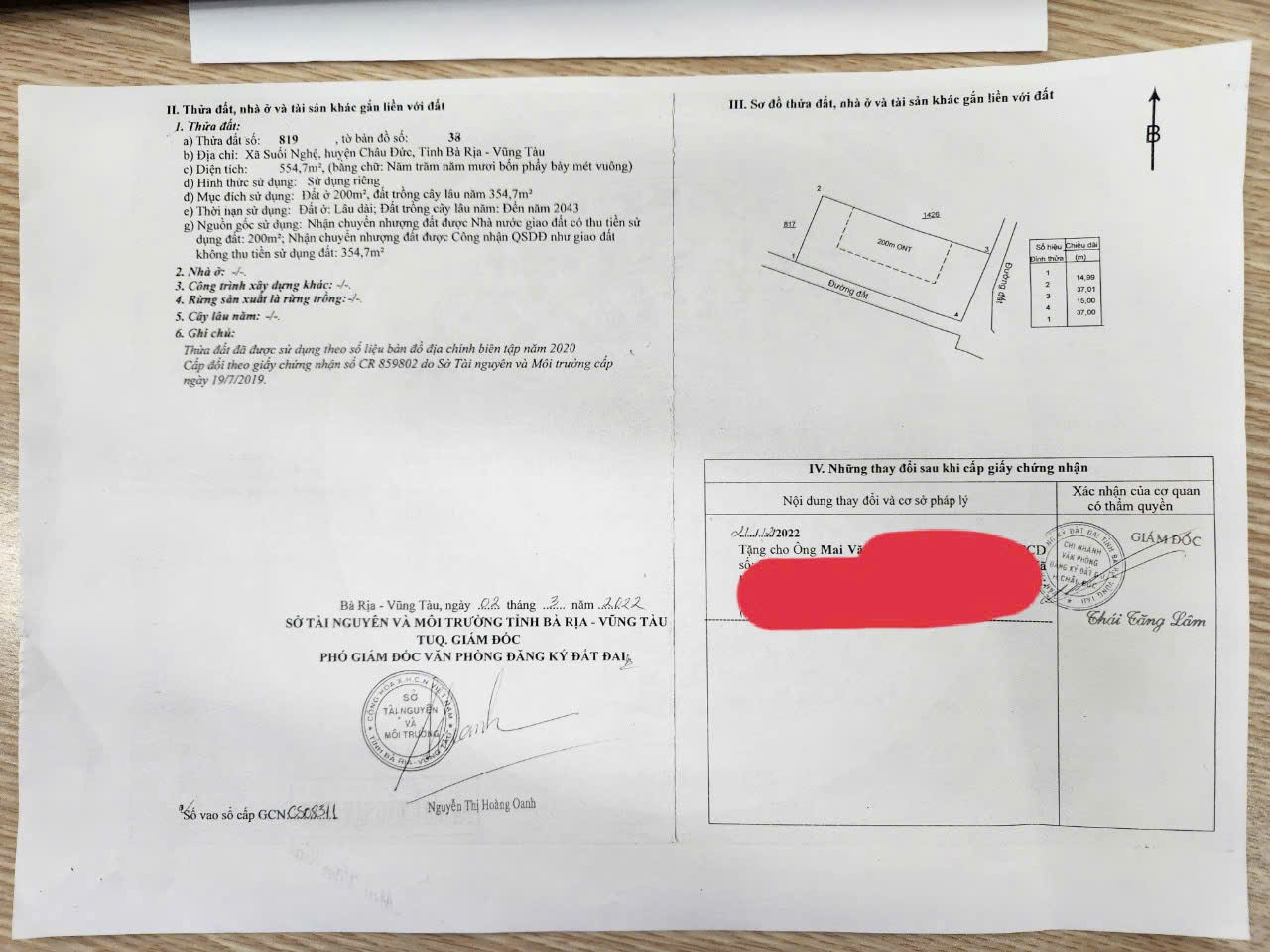 Bán đất chính chủ gởi suối nghệ, thửa 819 bản đồ 38 . 554m 200 thổ cư, - Ảnh 1