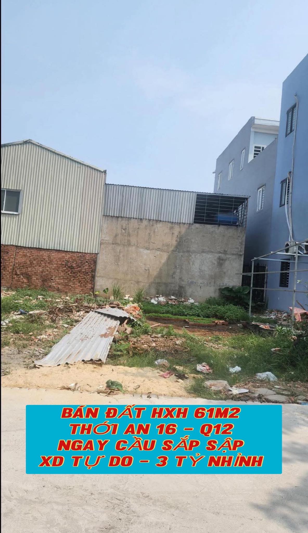 Bán đất hxh 61m2 Thới An 16 Q12 , ngay cầu Sắp Sập , xây dựng tự do - 3 tỷ nhỉnh 0932030061 - Ảnh chính