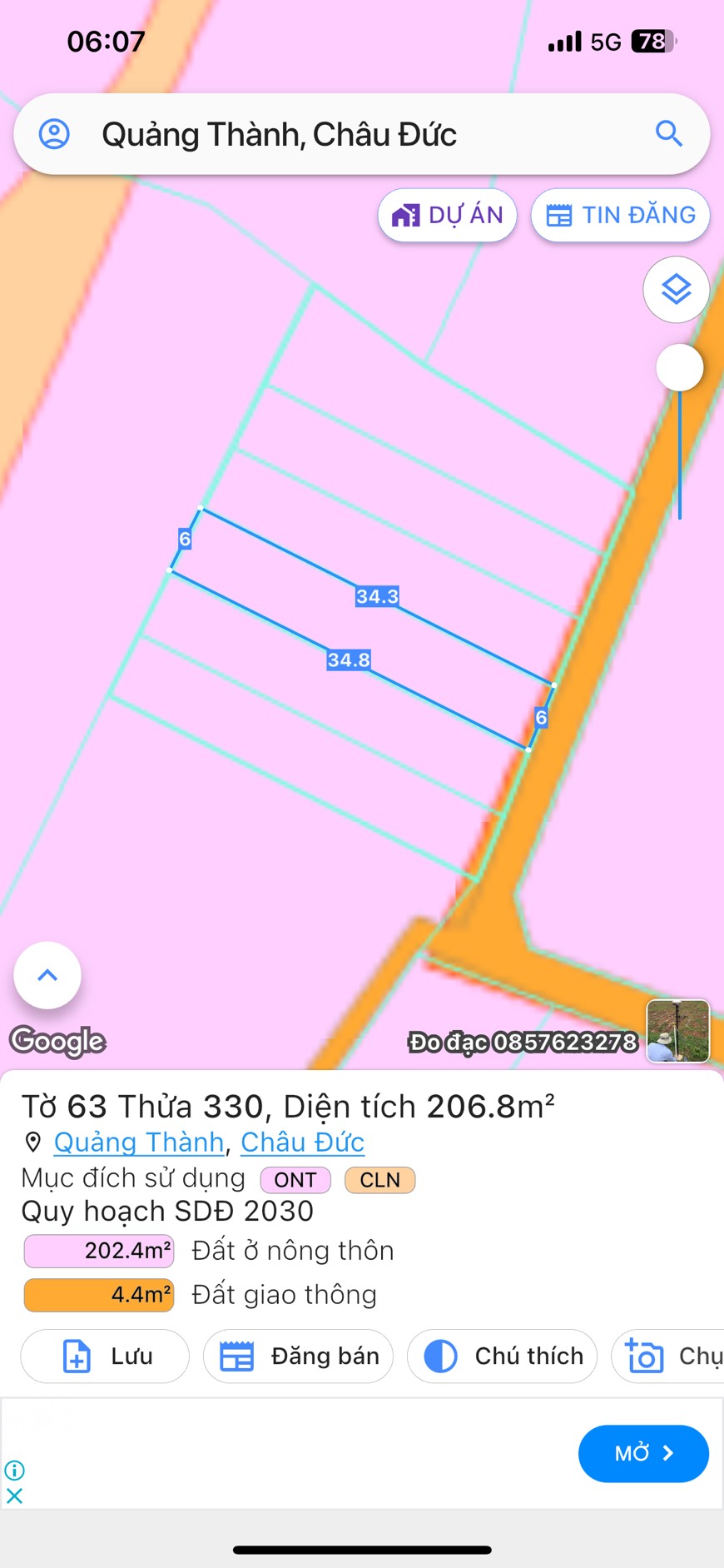 Còn duy nhất 1 lô số 3 . Ngang 6x35 có 80 thổ cư khu dân cư Quảng Thành - Châu Đức - Ảnh 3