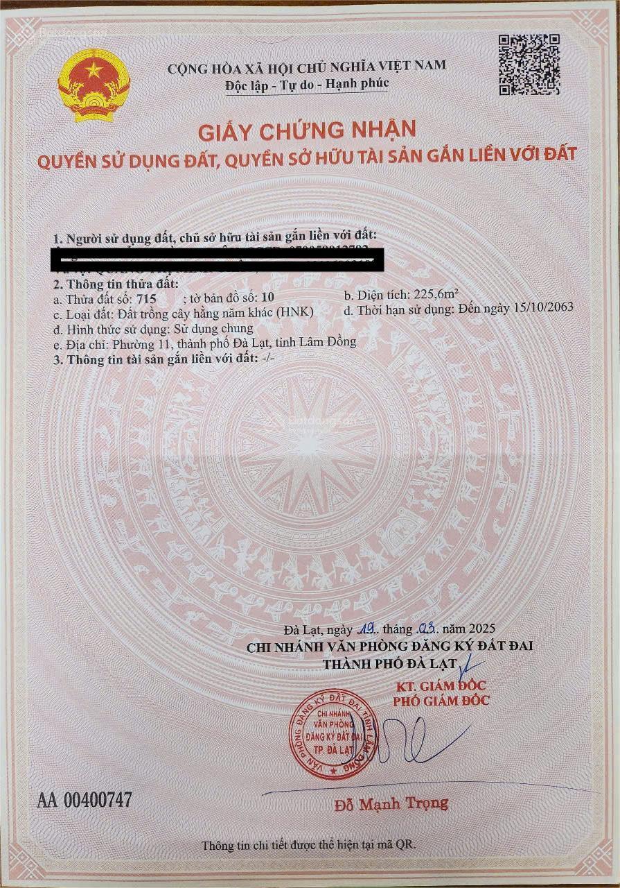 Bán Đất tại khu vực Phường 11, Đà Lạt, Lâm Đồng với diện tích 225,6 m2 - Ảnh chính