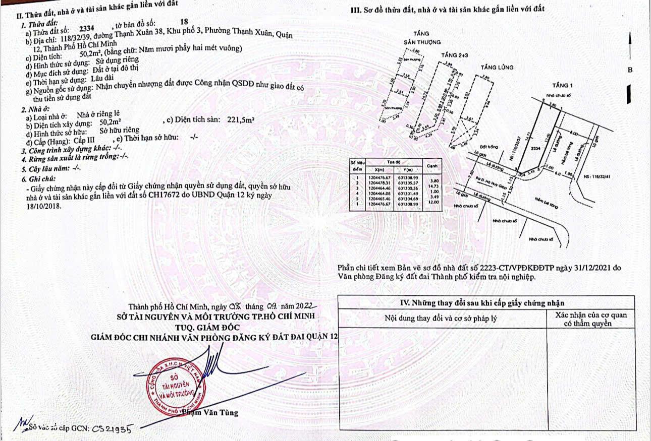 CHÍNH CHỦ BÁN NHÀ 1 TRỆT 1 LỬNG 2 LẦU + SÂN THƯỢNG - SHR - Phường Thạnh Xuân, Q.12 - Ảnh 1