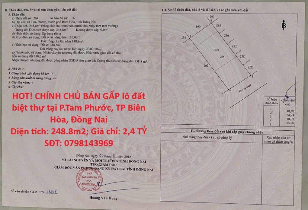 HOT! CHÍNH CHỦ BÁN GẤP lô đất biệt thự tại P.Tam Phước, TP Biên Hòa, Đồng Nai - Ảnh chính