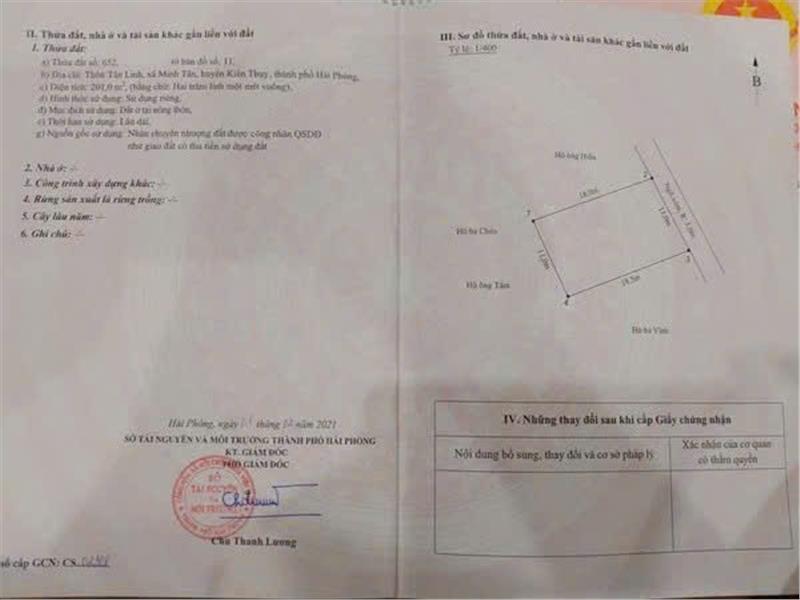 Chính Chủ Cần Bán Lô Đất 201m2  Vị Trí Tại Xã Minh Tân, Kiến Thụy, TP Hải Phòng - Ảnh chính