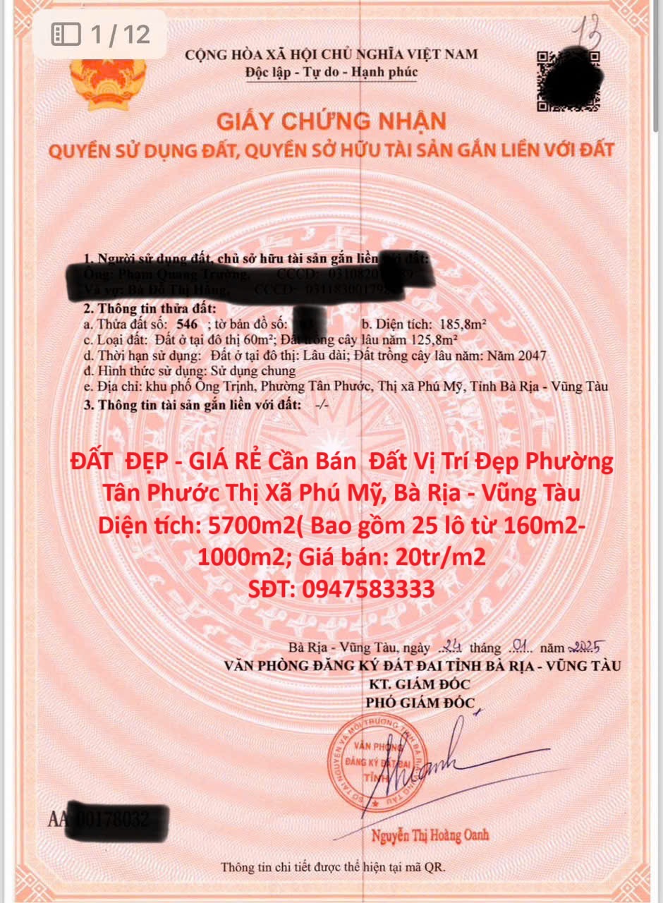 ĐẤT  ĐẸP - GIÁ RẺ Cần Bán  Đất Vị Trí Đẹp Phường Tân Phước Thị Xã Phú Mỹ, Bà Rịa - Vũng Tàu - Ảnh chính