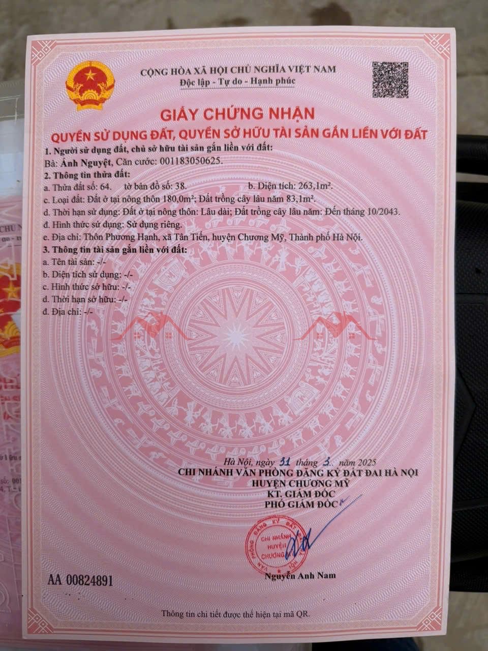 CHÍNH CHỦ BÁN LÔ ĐẤT 263,1M TẠI TÂN TIẾN-CHƯƠNG MỸ-HÀ NỘI - Ảnh 2