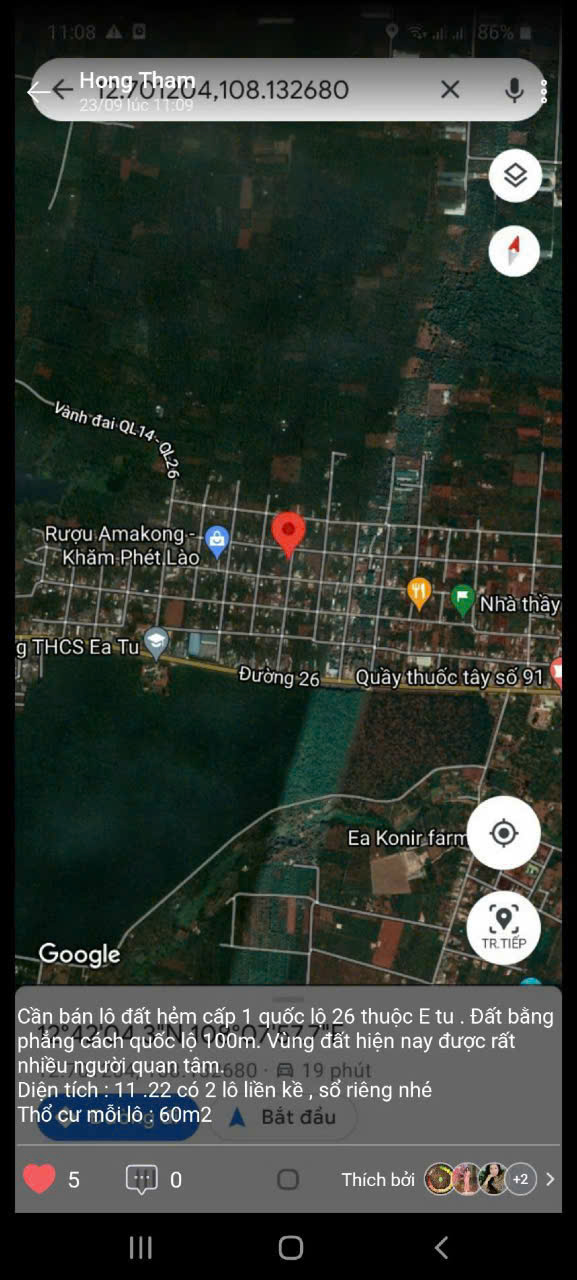 KHÔNG THỂ RẺ HƠN ĐƯỜNG N5 BUÔN JU EATU (10X30M TC60) GIÁ ĐẦU TƯ 2.2 TỶ. LH:0916959500. - Ảnh 1