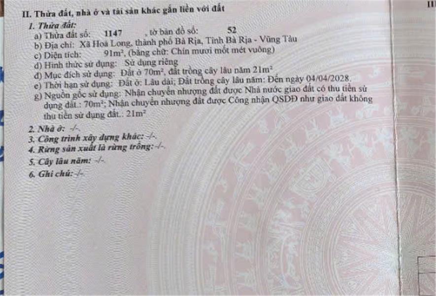 Bán Gấp Đất Nền Dự Án Tỉnh Lộ 56,Xã Hòa Long, TP.Bà Rịa, Bà Rịa Vũng Tàu, 91 m², giá thỏa thuận - Ảnh 1