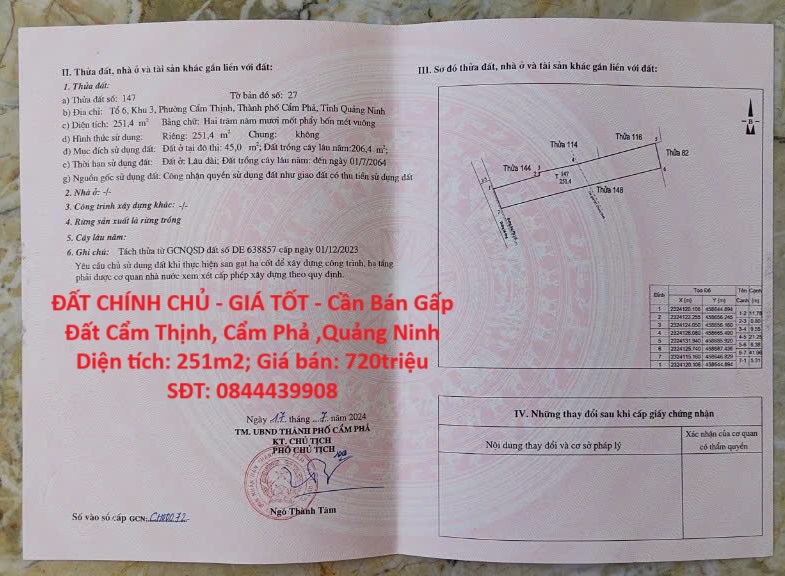 ĐẤT CHÍNH CHỦ - GIÁ TỐT - Cần Bán Gấp Đất Cẩm Thịnh, Cẩm Phả ,Quảng Ninh (sau trạm thu phí cọc 7) - Ảnh chính