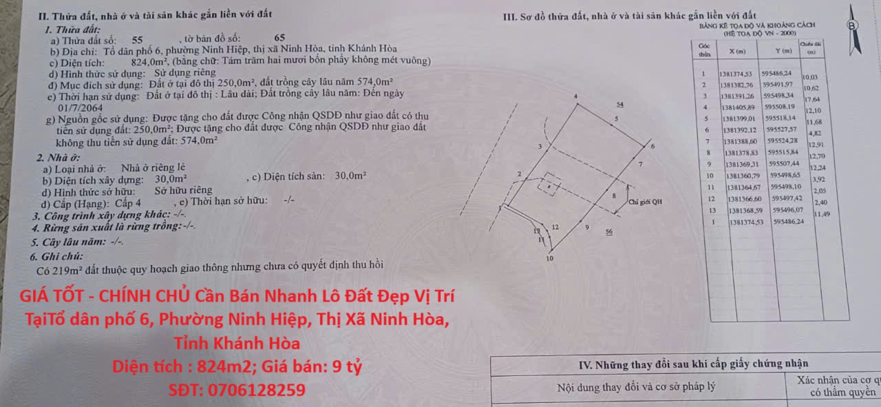 GIÁ TỐT - CHÍNH CHỦ Cần Bán Nhanh Lô Đất Đẹp Vị Trí Tại Tỉnh khánh Hòa - Ảnh chính