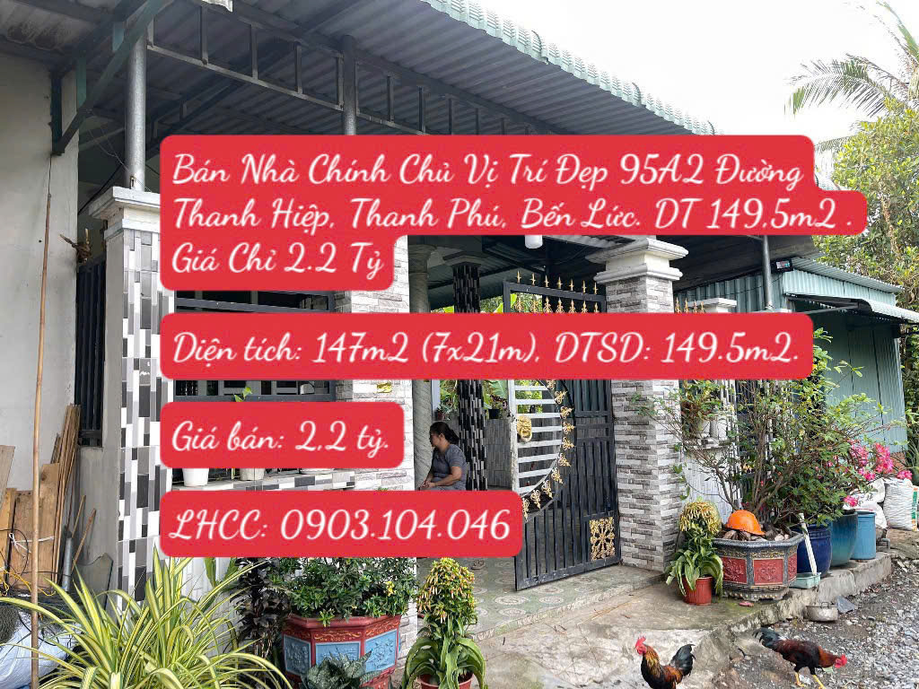 Bán Nhà Chính Chủ Vị Trí Đẹp 95A2 Đường Thanh Hiệp, Thanh Phú, Bến Lức. DT 149,5m2. Giá Chỉ 2.2 Tỷ - Ảnh chính