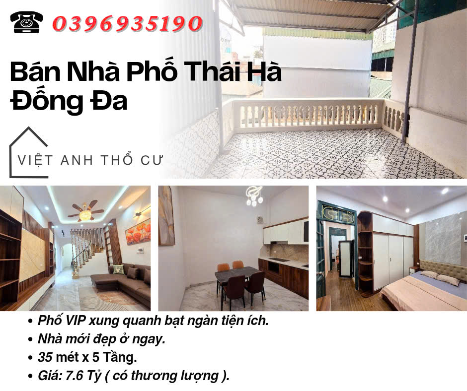 Bán nhà Phố Thái Hà, Trung Tâm Đống Đa, Tiện Ích Bạt Ngàn, 35mx5T, Giá: 7.6 Tỷ, Lh: 0396935190. - Ảnh chính