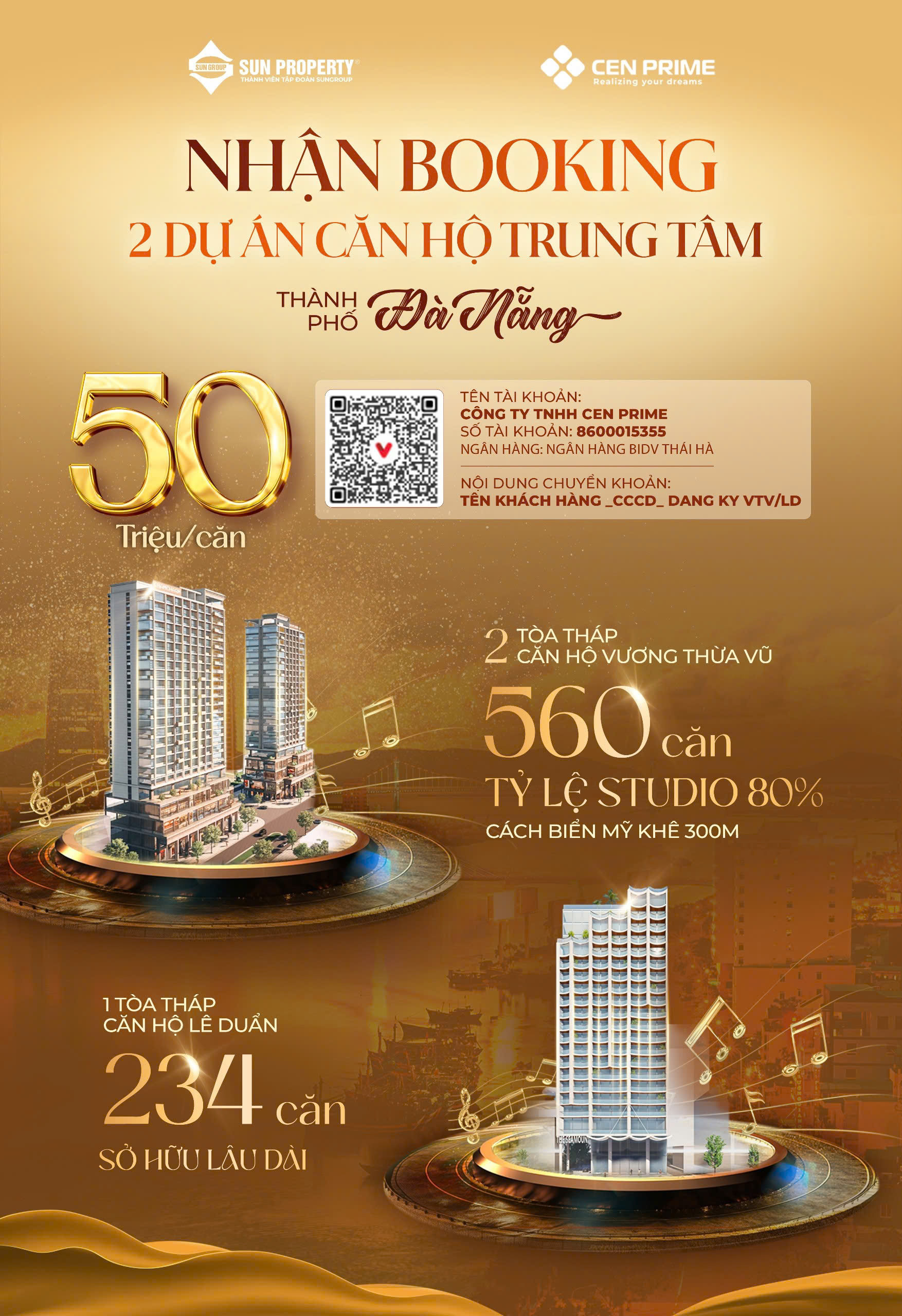 CHÍNH THỨC NHẬN ĐẶT CHỔ CĂN HỘ SUN VƯƠNG THỪA VŨ- CÁCH BIỂN MỸ KHÊ 300M - Ảnh chính