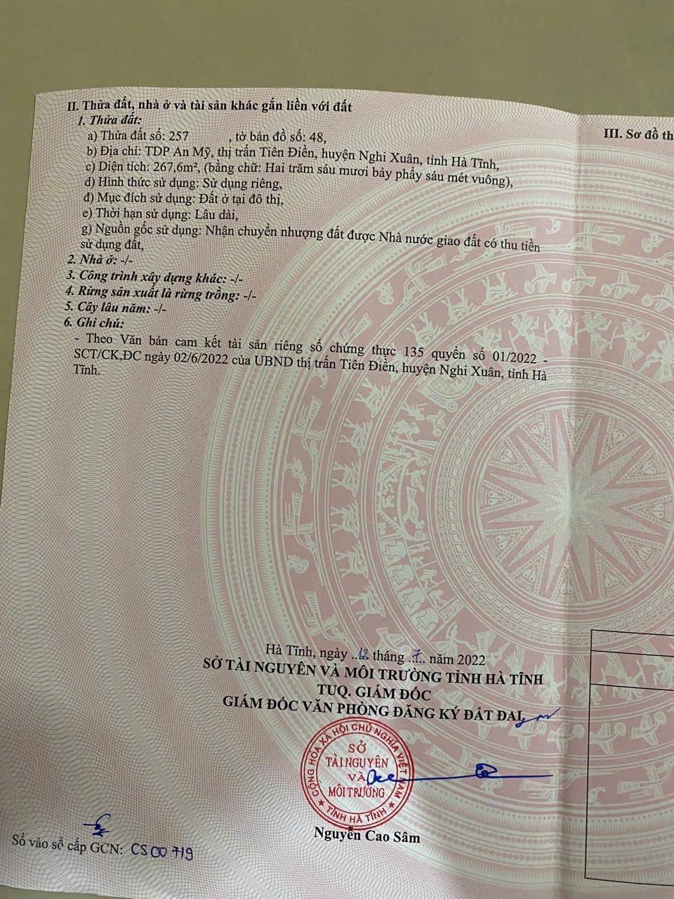 CHÍNH CHỦ CẦN BÁN NHANH LÔ ĐẤT TẠI TDP An Mỹ, TT Tiên Điền, Nghi Xuân, Hà Tĩnh - Ảnh chính