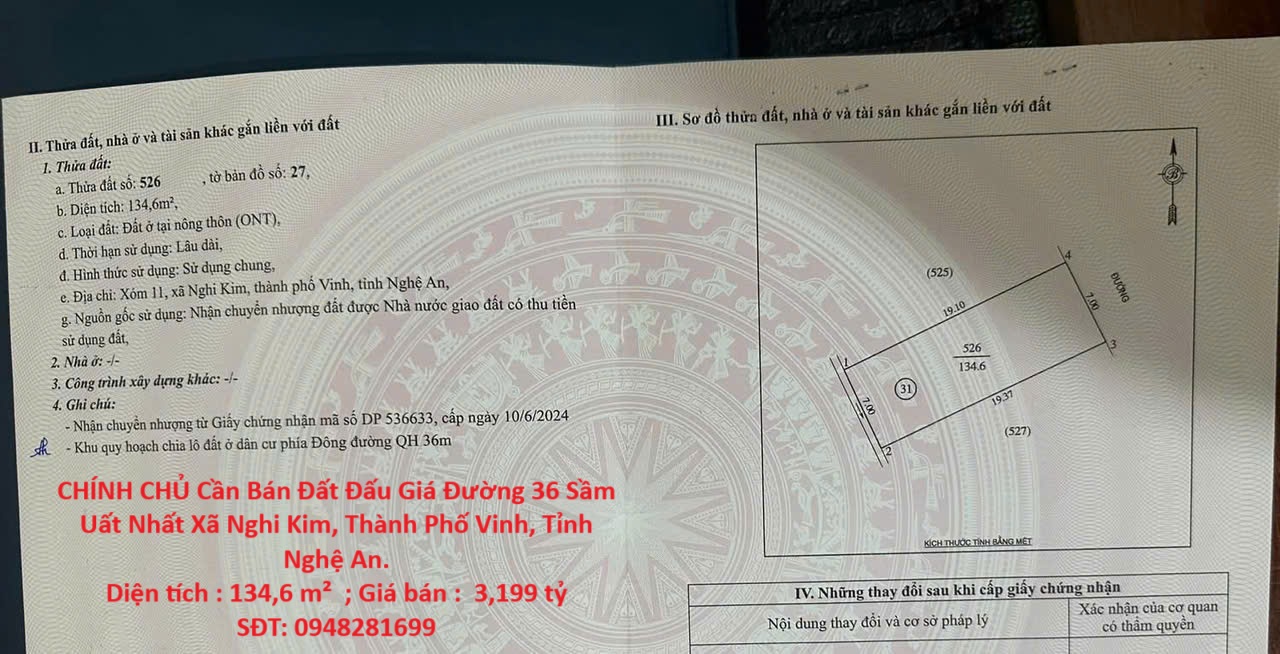 CHÍNH CHỦ Cần Bán Đất Đấu Giá Đường 36 Sầm Uất Nhất Xã Nghi Kim, Thành Phố Vinh, Tỉnh Nghệ An. - Ảnh chính
