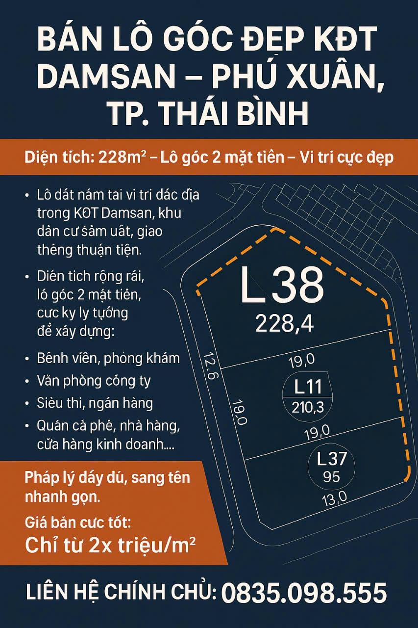 Bán Lô đất đẹp KĐT DAMSAN - Phú Xuân, TP. Thái Bình - Ảnh chính