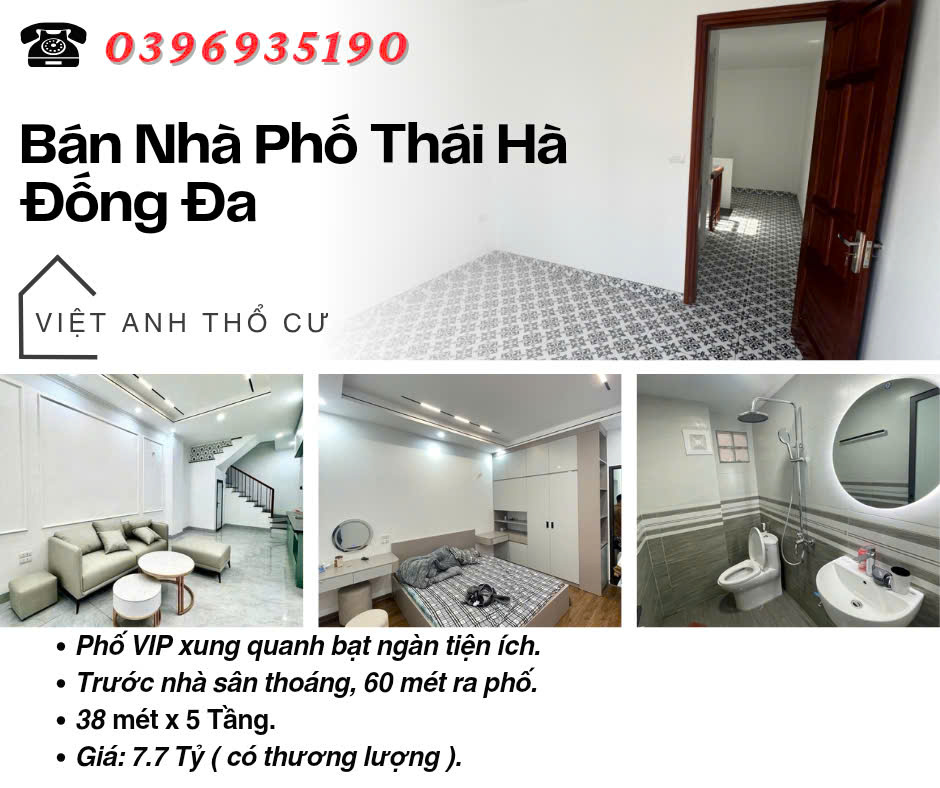 Bán nhà Phố Thái Hà, Trước Nhà Sân Thoáng, 60 Mét Ra Phố, 38mx5T, Giá: 7.7 Tỷ, Lh: 0396935190. - Ảnh chính