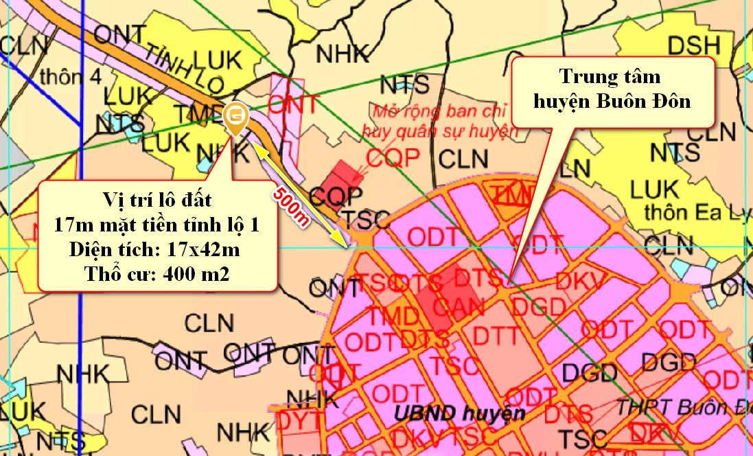 400 m2 thổ cư, 17m Mặt tiền Tỉnh lộ 1 - Cách trung tâm H.Buôn Đôn 500m, giá chỉ 170 tr/m - Ảnh 2