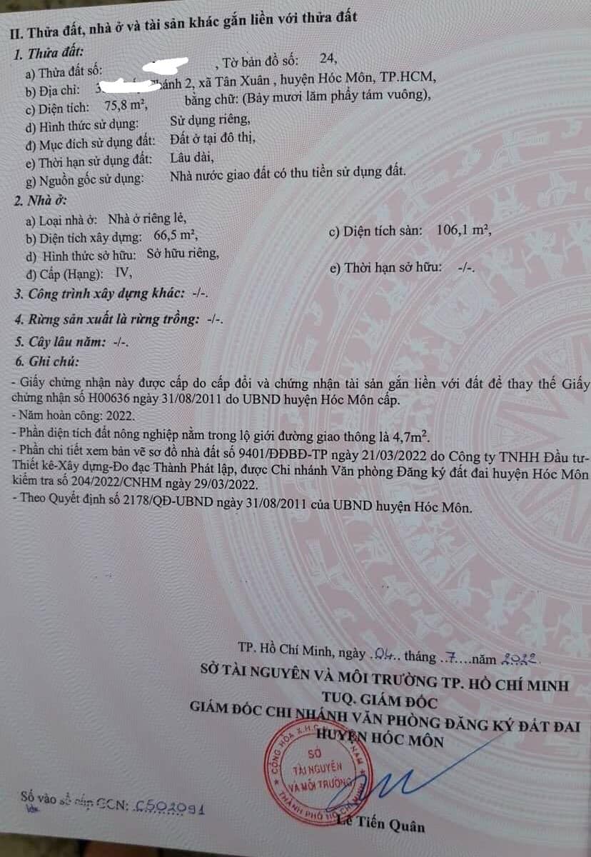 Nhà Phát Mãi 75m2 Tân Xuân 2, Hóc Môn giá 700 Triệu - Ảnh chính