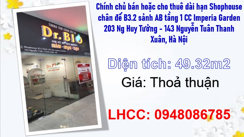 ⭐️Chính chủ bán hoặc cho thuê dài hạn Shophouse chân đế B3.2 sảnh AB tầng 1 CC Imperia Garden, TX - Ảnh chính