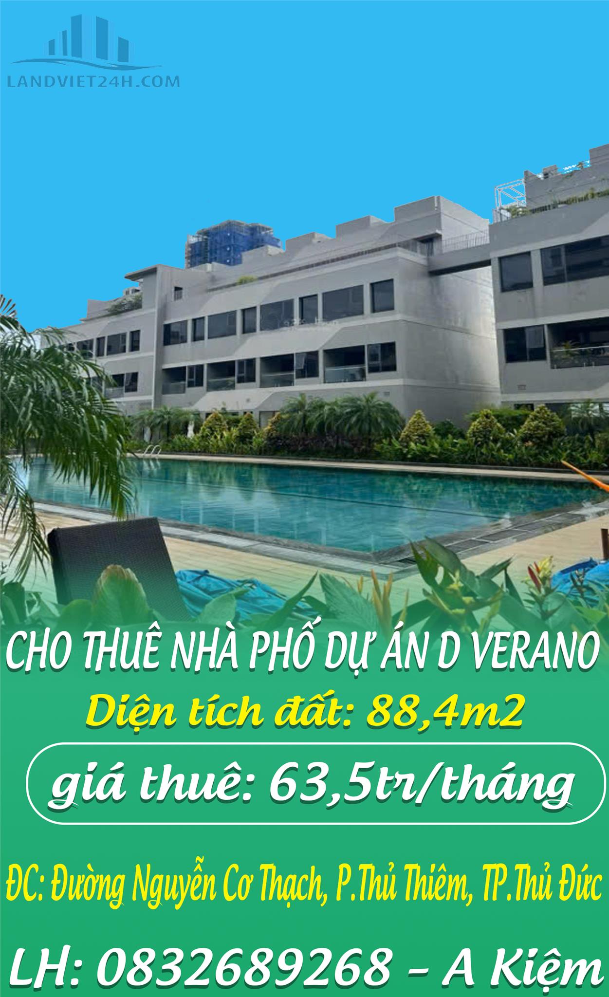 CHO THUÊ NHÀ PHỐ DỰ ÁN D VERANO, Đường NGUYỄN CƠ THẠCH, P. THỦ THIÊM, TP THỦ ĐỨ - Ảnh chính
