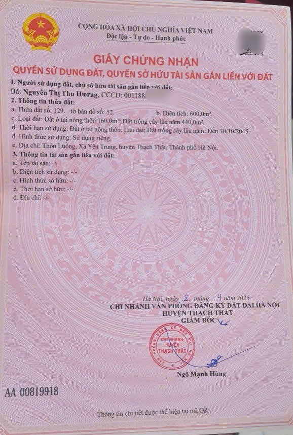 EM CẦN THANH KHOẢN NHANH ĐẤT ĐẸP GIÁ RẺ NHẤT TẠI YÊN TRUNG SỔ HỒNG THƠM PHỨC - Ảnh chính