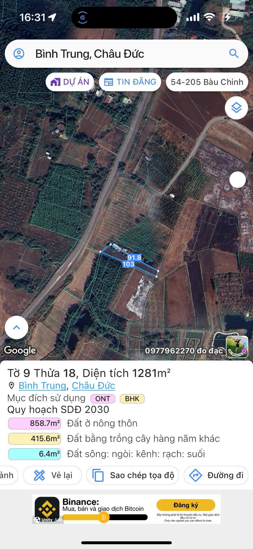 Chủ cần bán gấp 1sào3 đất bình trung châu đức Tbvt sát tỉnh lộ 765 - Ảnh 1