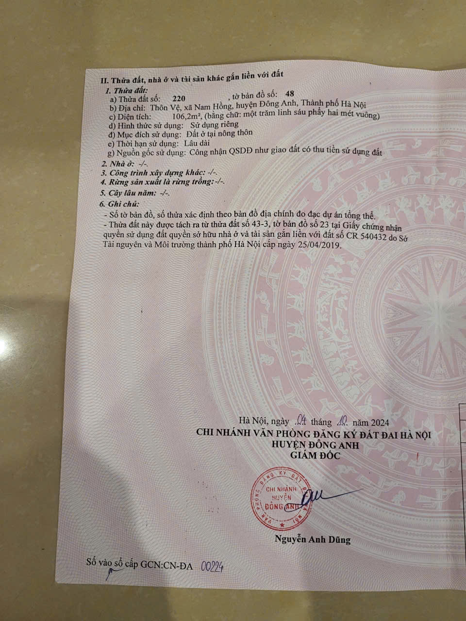 Chính chủ e bán 106m thôn Vệ - Nam Hồng - ĐA - HN - Ảnh 3