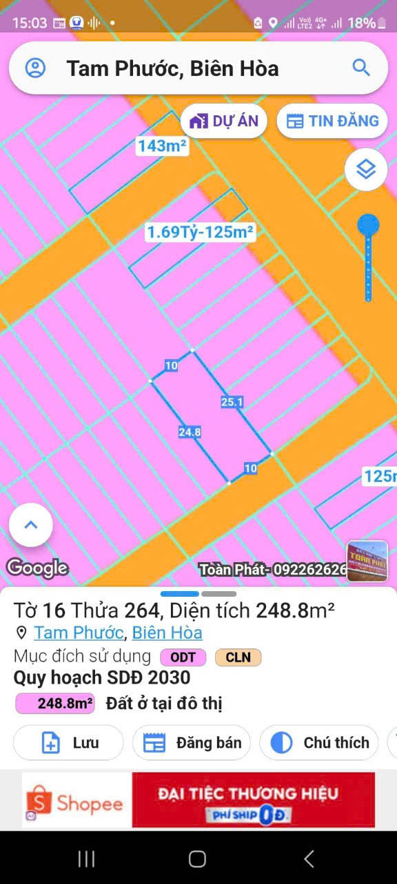 GIÁ CỰC SỐC - CHÍNH CHỦ CẦN BÁN GẤP Lô Đất Biệt Thự Tại P.Tam Phước, TP Biên Hòa, Tỉnh Đồng Nai - Ảnh 1