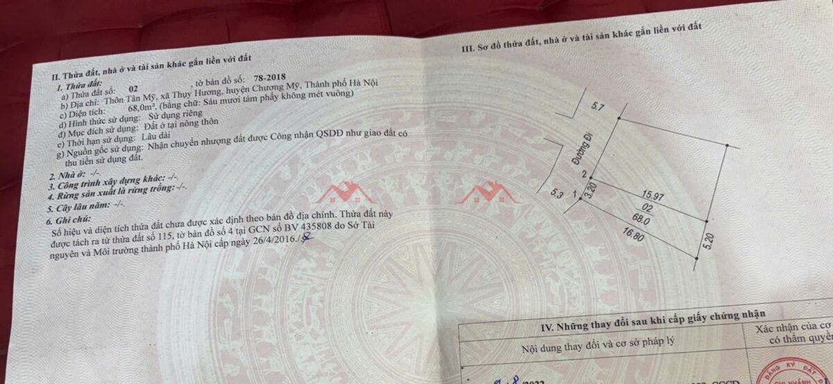 CHÍNH CHỦ BÁN LÔ ĐẤT 68M TẠI THỤY HƯƠNG-CHƯƠNG MỸ-HÀ NỘI - Ảnh 3