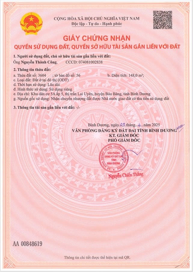 ĐẤT SIÊU ĐẸP - GIÁ ĐẦU TƯ Cần bán 148m2 Đất khu hành chính Bàu Bàng- thành phố Hồ Chí Minh tương lai - Ảnh 1