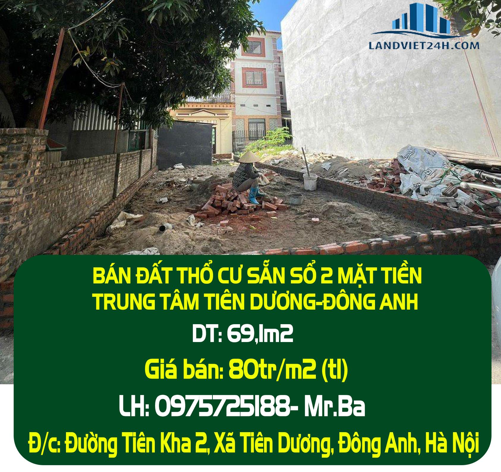 BÁN ĐẤT THỔ CƯ SẴN SỔ 2 MẶT TIỀN TRUNG TÂM TIÊN DƯƠNG-ĐÔNG ANH - Ảnh chính