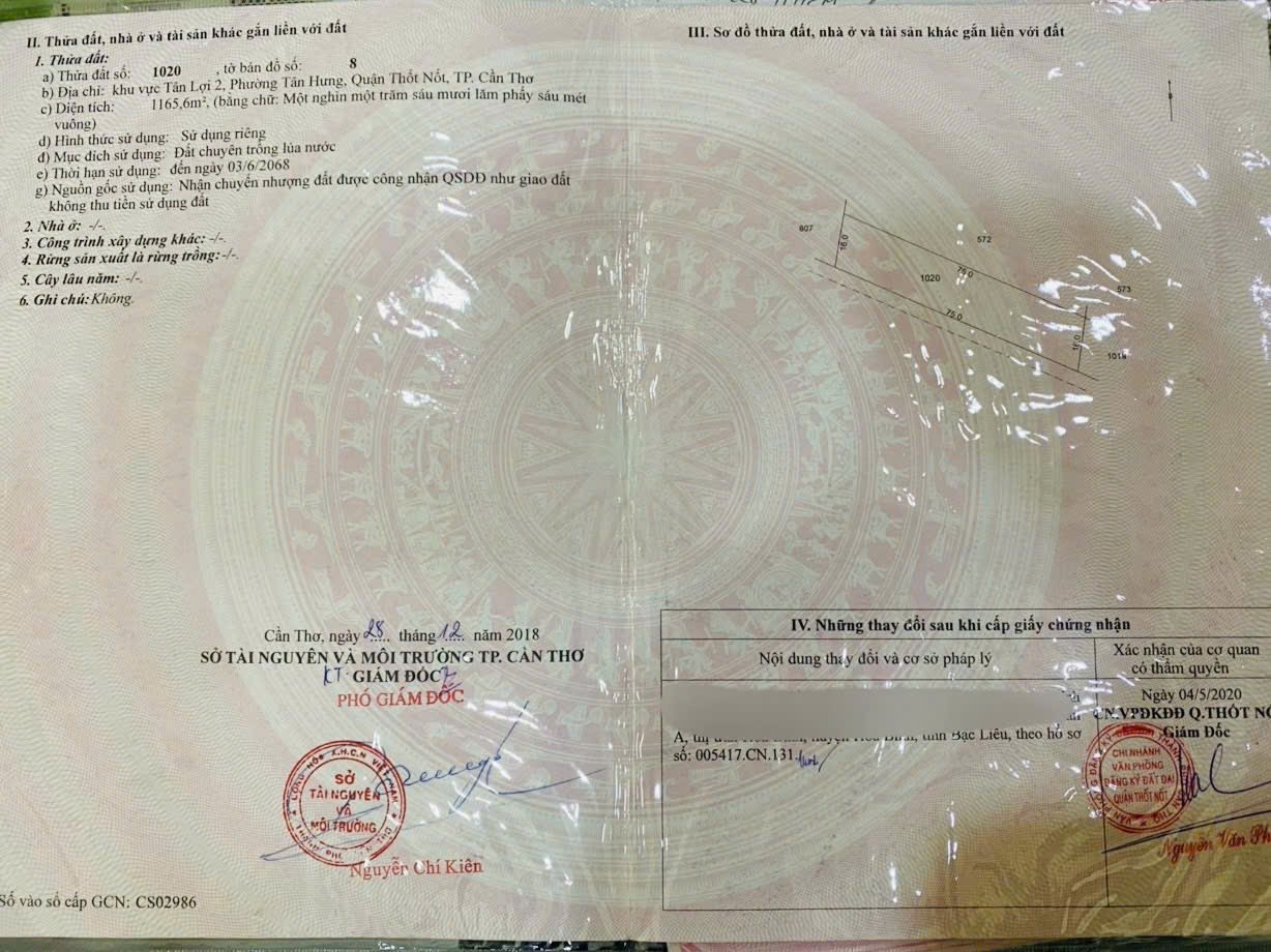 ĐẤT CHÍNH CHỦ - GIÁ TỐT - Cần Bán Nhanh Lô Đất Tại Phường Tân Hưng, Thốt Nốt, Cần Thơ - Ảnh 1