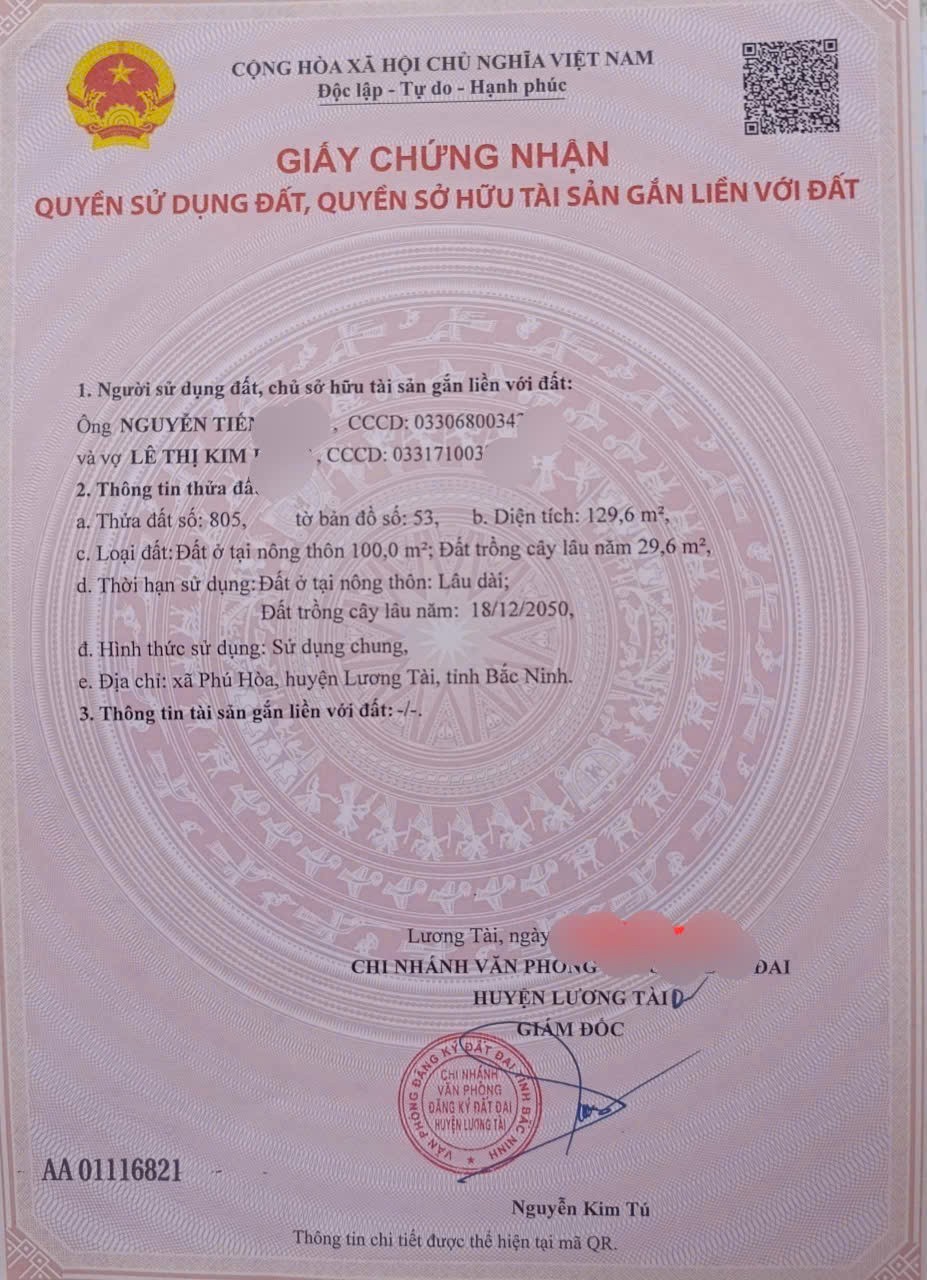 ĐẤT CHÍNH CHỦ - GIÁ TỐT - Xã Phú Hòa, Huyện Lương Tài, Tỉnh Bắc Ninh - Ảnh chính