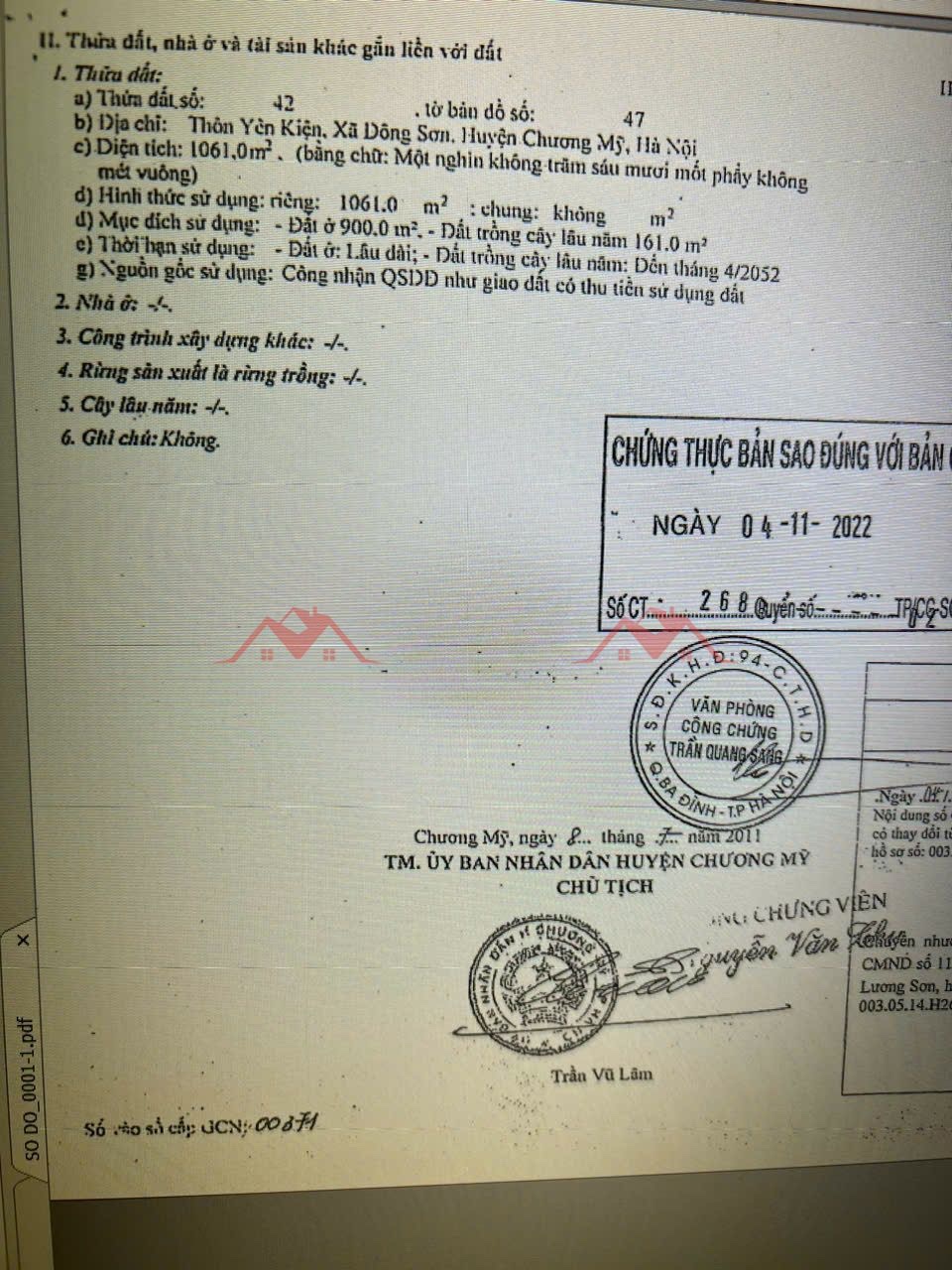 CHÍNH CHỦ BÁN LÔ ĐẤT 1061M TẠI ĐÔNG SƠN-CHƯƠNG MỸ-HÀ NỘI - Ảnh 4
