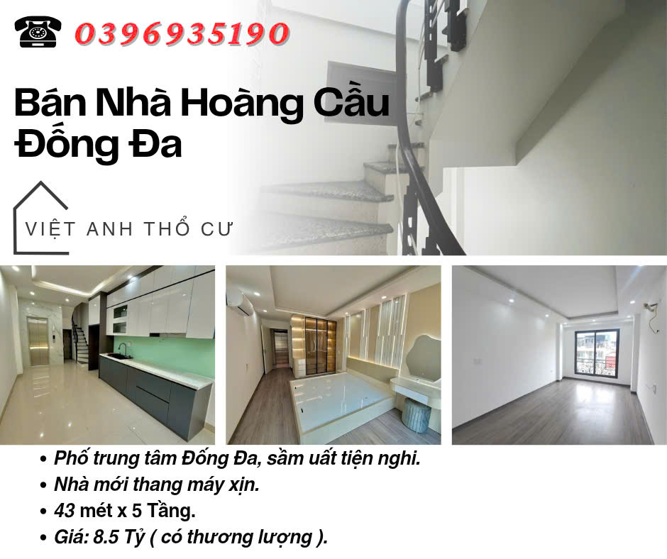 Bán nhà Phố Hoàng Cầu, Nhà Đẹp Thang Máy, Ngõ Thoáng Ba Gác, 43mx5T, Giá: 8.5 Tỷ, Lh: 0396935190. - Ảnh chính