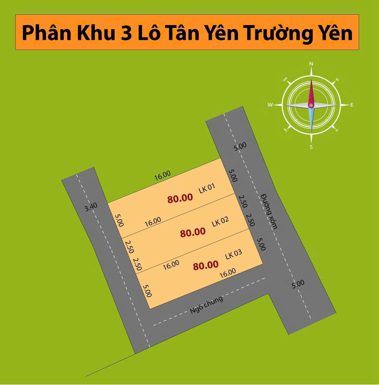 Bán gấp <br> Hàng mới cụm 3 lô Trường Yên <br>- Diện tích: 80m / lô<br>- Đường Ô TÔ tải vào tận đất, - Ảnh 1