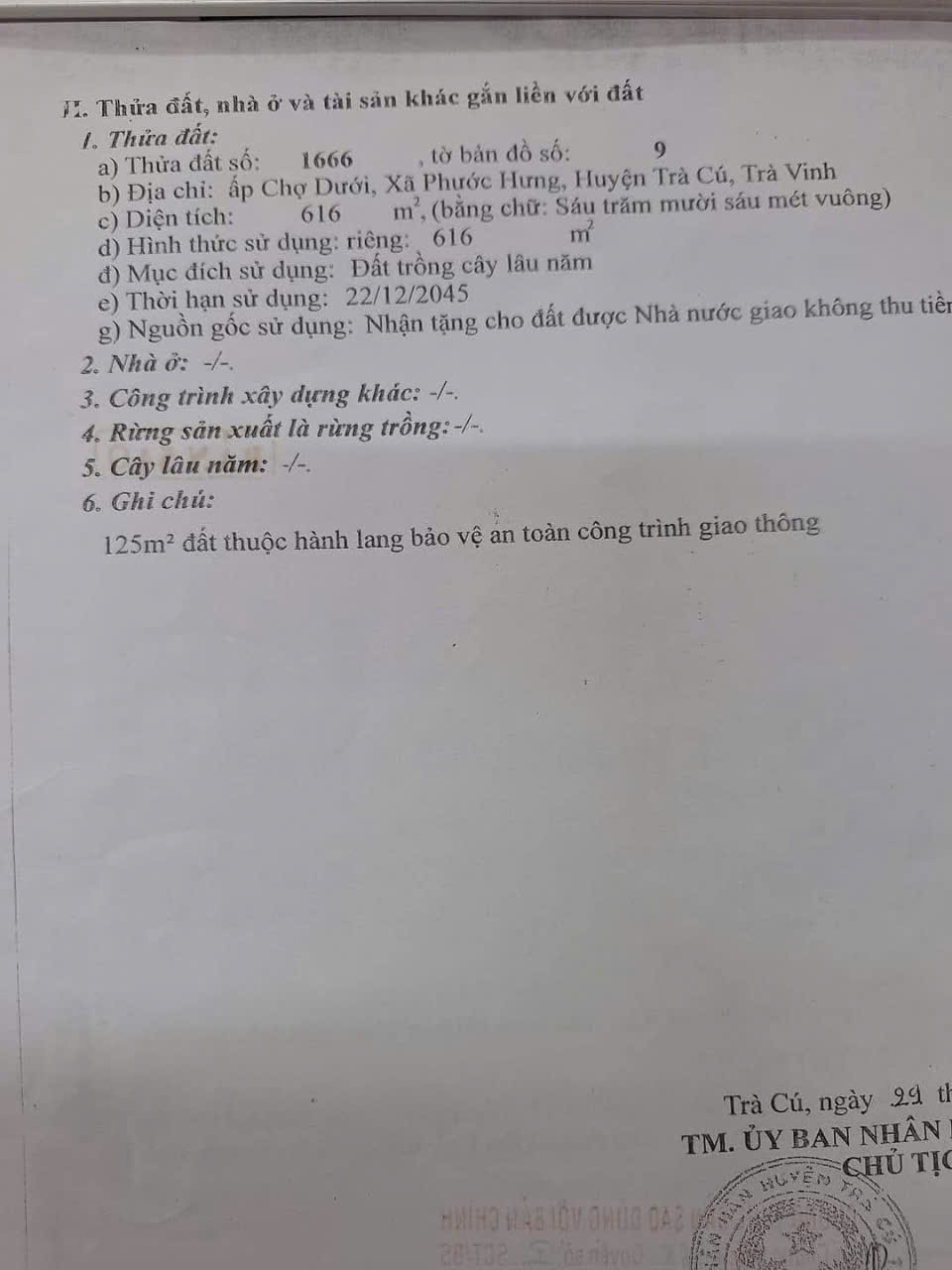 HOT HOT - CHÍNH CHỦ BÁN GẤP LÔ ĐẤT MẶT TIỀN KINH DOANH Ấp Chợ Dưới, Phước Hưng, Trà Cú, Trà Vinh - Ảnh 1