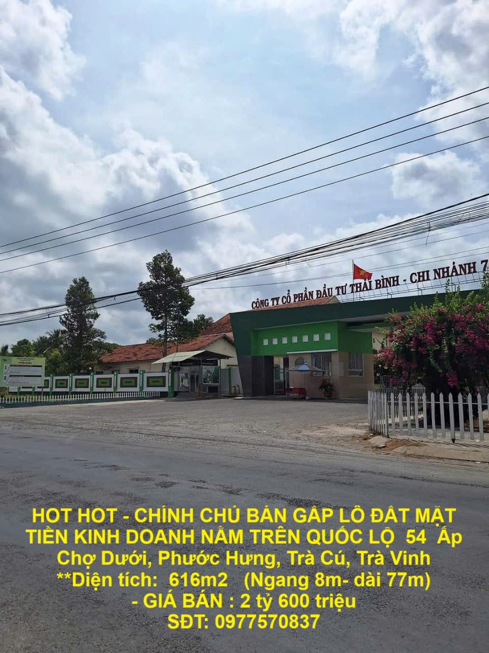 HOT HOT - CHÍNH CHỦ BÁN GẤP LÔ ĐẤT MẶT TIỀN KINH DOANH Ấp Chợ Dưới, Phước Hưng, Trà Cú, Trà Vinh - Ảnh chính