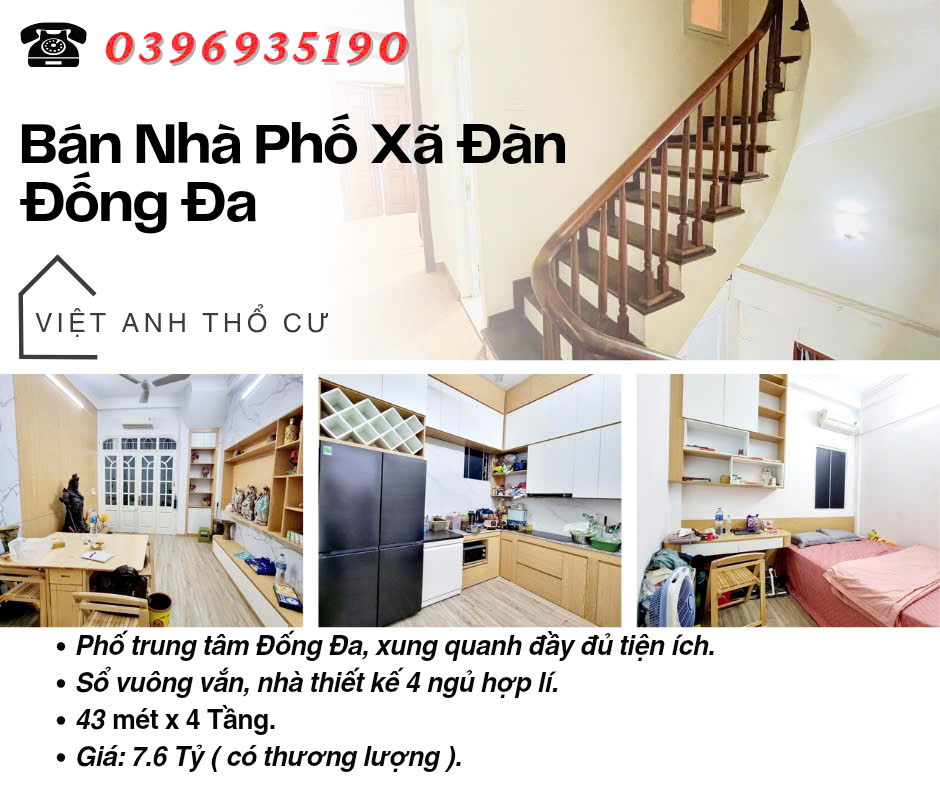 Bán nhà phố Xã Đàn_Sổ Đỏ Vuông Vắn_4 Ngủ_43mx4T_Giá: 7.6 Tỷ_Lh: 0396935190. - Ảnh chính