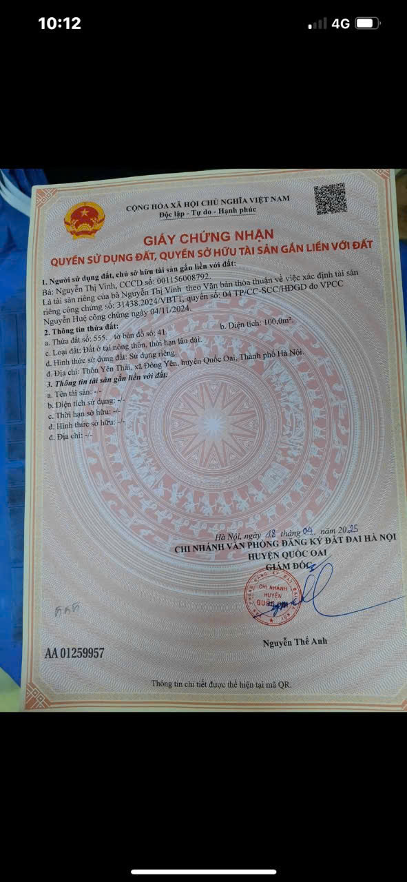 CHÍNH CHỦ BÁN LÔ ĐẤT TẠI THÔN YÊN THÁI, XÃ ĐÔNG YÊN, QUỐC OAI, HÀ NỘI. - Ảnh chính