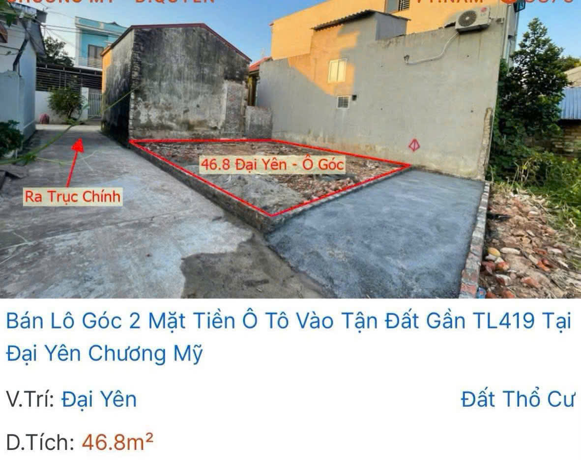 Chính chủ cần  bán lô đất tại Đại Yên - Chương Mỹ <br><br>-Diện tích : 46,8m2 , lô góc 2 mặt tiền - Ảnh 2