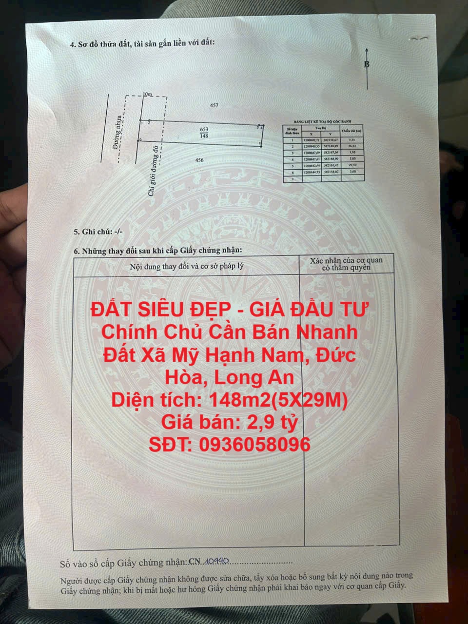 ĐẤT SIÊU ĐẸP - GIÁ ĐẦU TƯ Chính Chủ Cần Bán Nhanh Đất Xã Mỹ Hạnh Nam, Đức Hòa, Long An - Ảnh chính