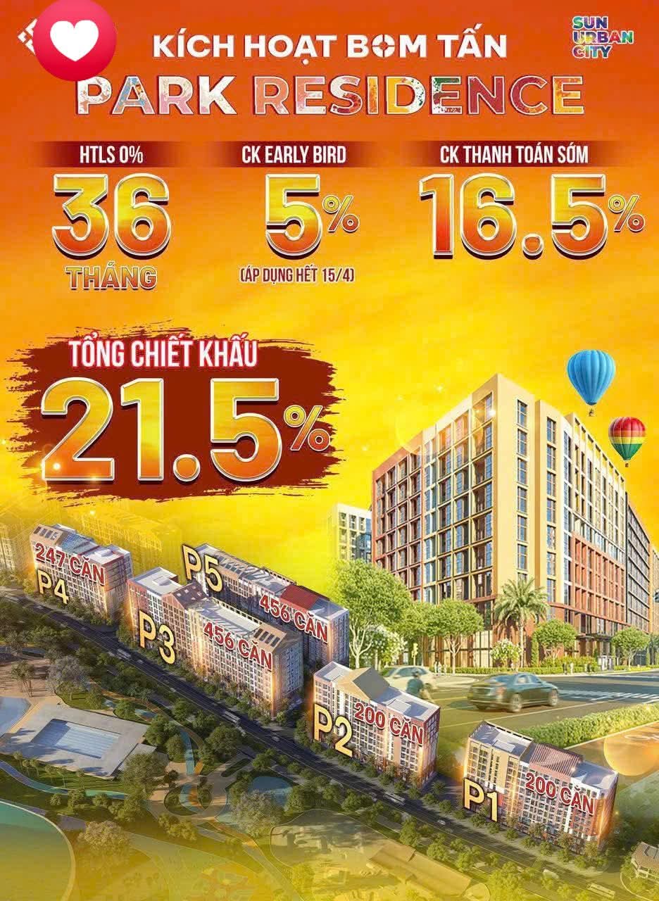 Park Recidence:<br>+ Chiết khấu booking sớm (EARLY BIRD): 5%<br>+ Thanh toán theo tiến độ: chiết khấu - Ảnh chính