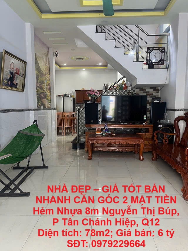 NHÀ ĐẸP – GIÁ TỐT BÁN NHANH CĂN GÓC 2 MẶT TIỀN Hẻm Nhựa 8m Nguyễn Thị Búp, P Tân Chánh Hiệp, Q12 - Ảnh chính